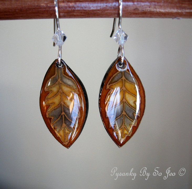 Little Brown Variagated Leaf Earrings Pysanky By So Jeo